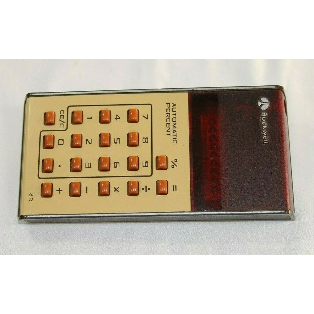 Rockwell 8R Vintage Handheld Calculator Red LED Display Orange Buttons Tested